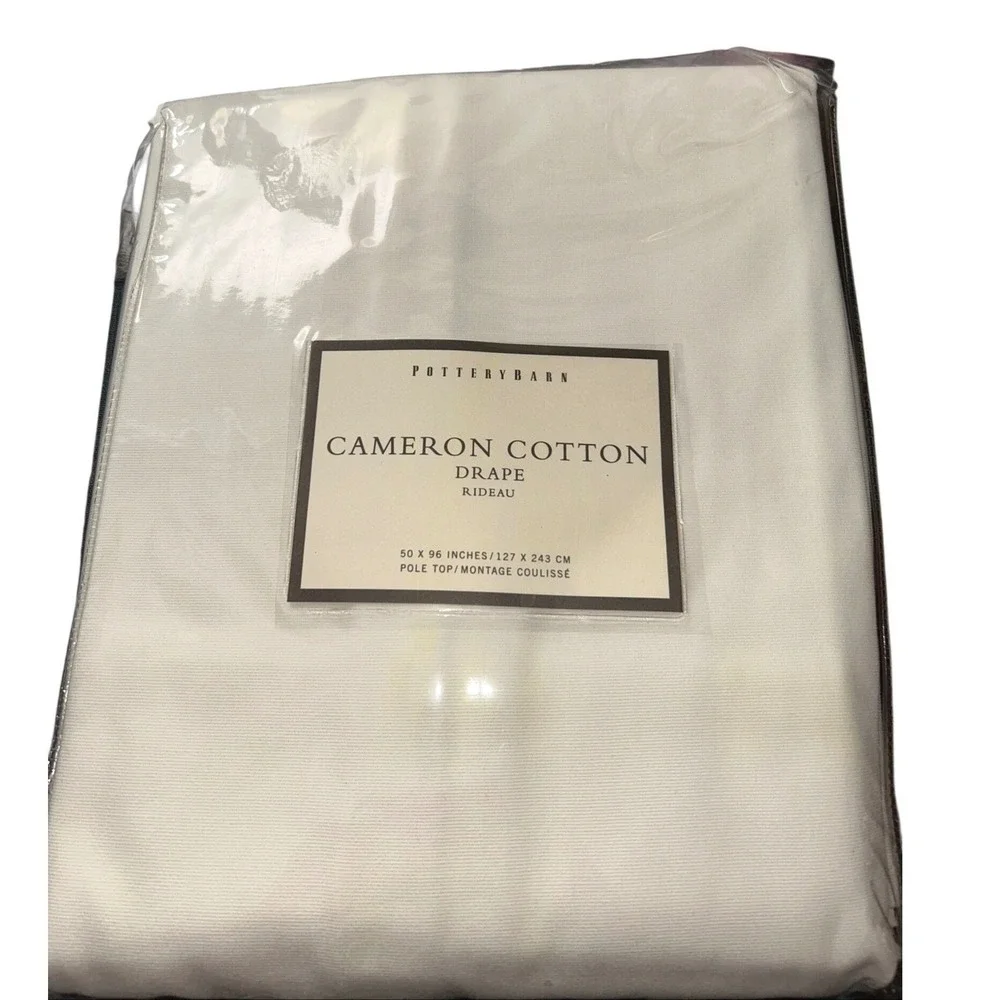 Pottery Barn Cameron Cotton‎ Drape White 50x96 Pole Top Curtain Panel New